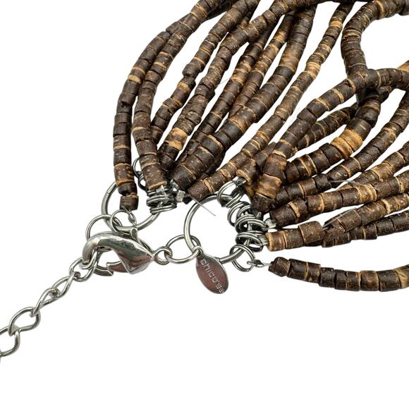 Chico’s Multi Strand Wood Bead Brown Red Stones Short Chunky Statement Necklace - Picture 5 of 8